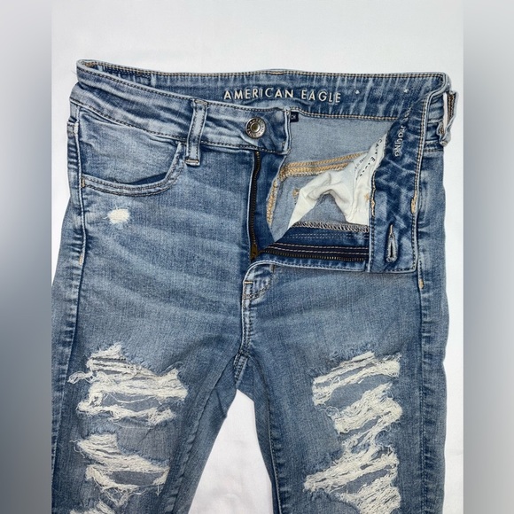 American Eagle Size 6 Short Medium Wash Distressed High Rise Jegging Jeans - Picture 7 of 11